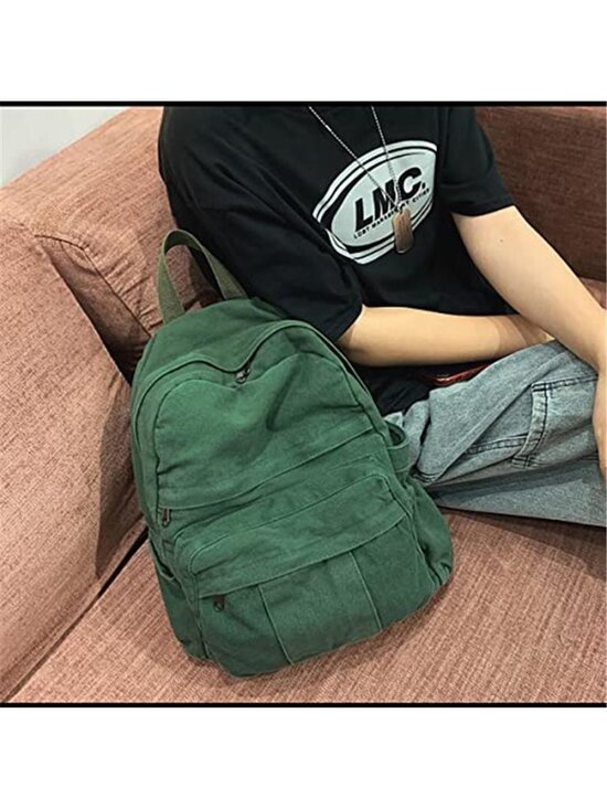 Green Canvas Backpack Women Vintage School Travel Laptop Rucksack Large main image 5